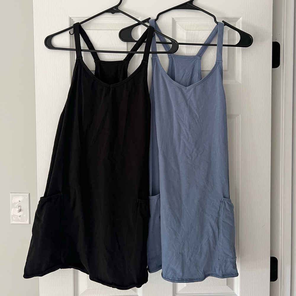 Athleisure tank top dresses with built in shorts